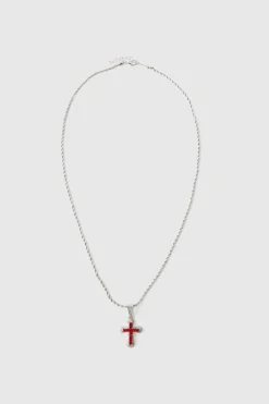 Iced Pink Cross Necklace