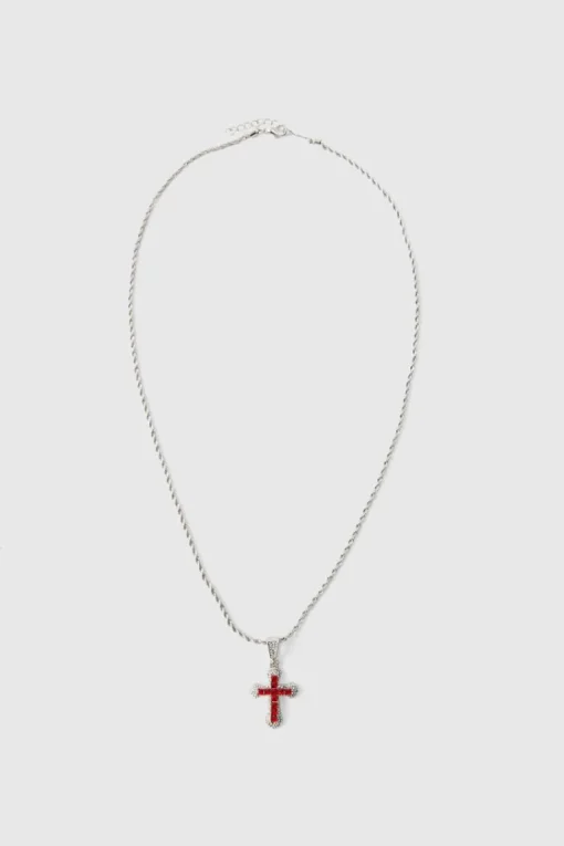 Iced Pink Cross Necklace