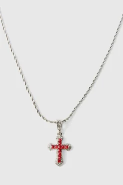 Iced Pink Cross Necklace