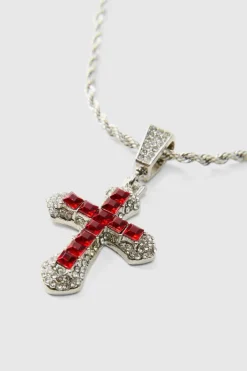 Iced Pink Cross Necklace