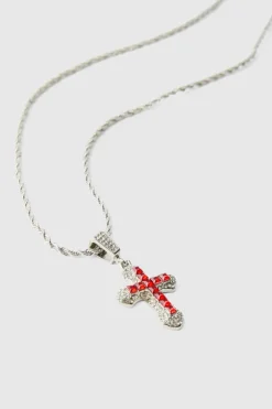 Iced Pink Cross Necklace