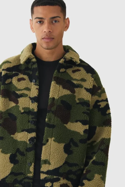 Jacquard Regular Fit Camo Borg Overshirt