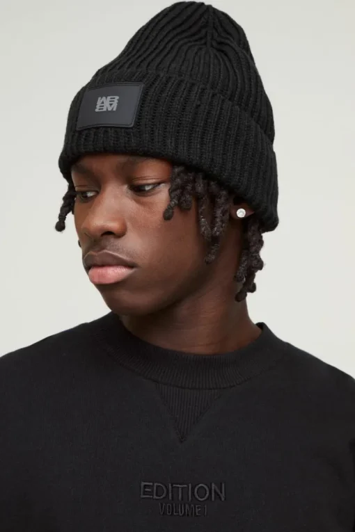 Knitted PU Plaque Beanie