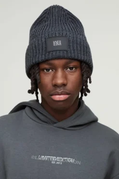 Knitted PU Plaque Beanie