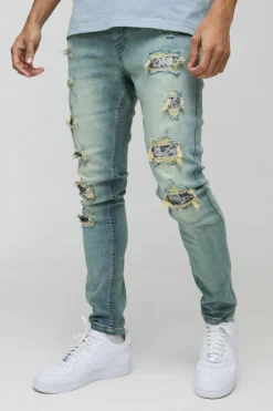 Lace Rip & Repair Washed Skinny Jeans