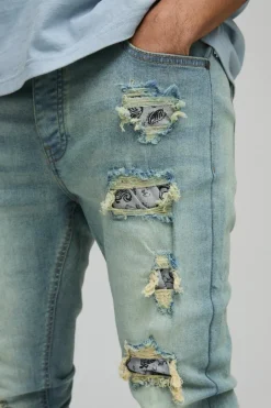 Lace Rip & Repair Washed Skinny Jeans