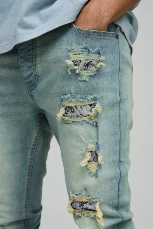 Lace Rip & Repair Washed Skinny Jeans