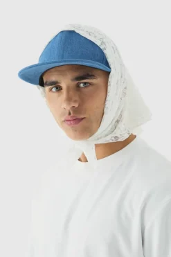 Lace Scarf Denim Snapback Cap