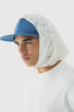 Lace Scarf Denim Snapback Cap