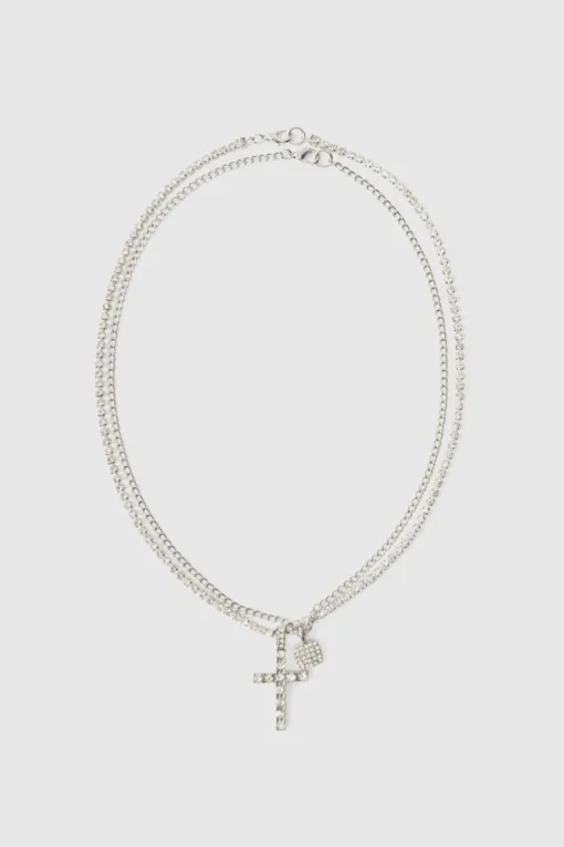 Layered Cross Iced Necklace
