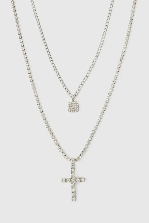 Layered Cross Iced Necklace