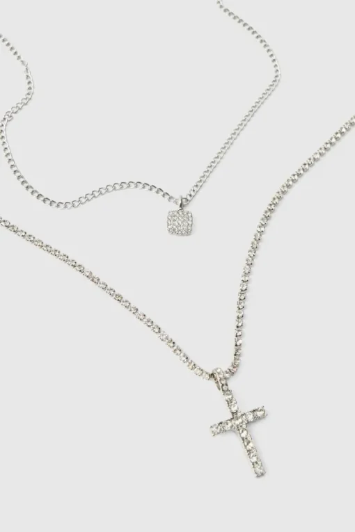 Layered Cross Iced Necklace