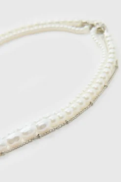 Layered Cross Necklace With Pearls