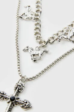 Layered Cross Necklace With Charms