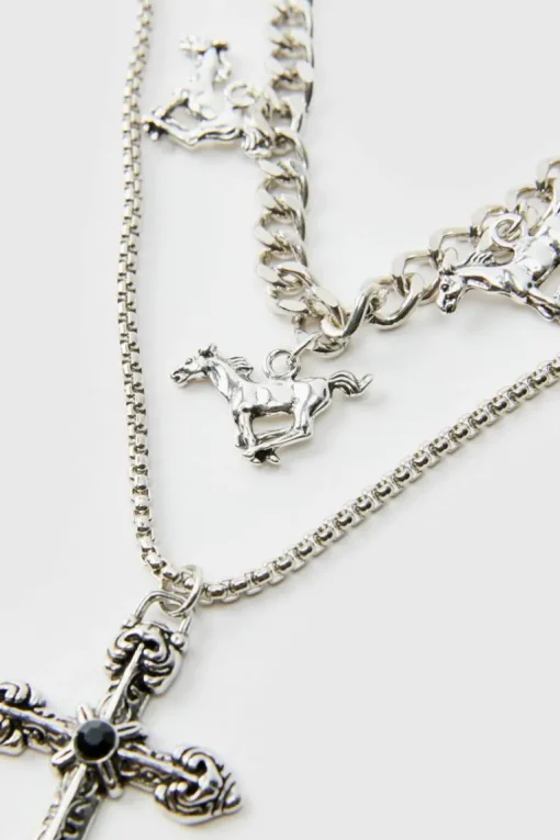 Layered Cross Necklace With Charms
