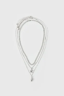 Layered Lightning Bolt Necklace In Silver