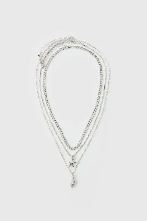 Layered Lightning Bolt Necklace In Silver