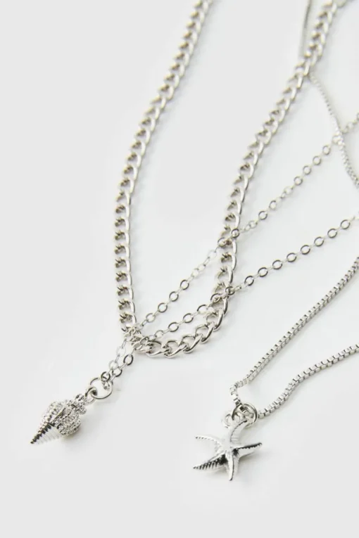 Layered Lightning Bolt Necklace In Silver