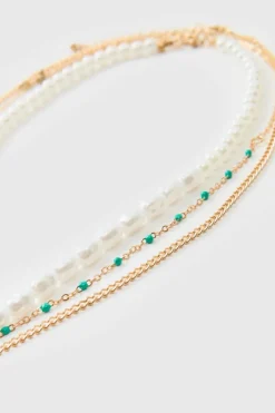 Layered Pearl Necklace In Gold