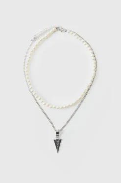 Layered Pearl Necklace With Spike Charm