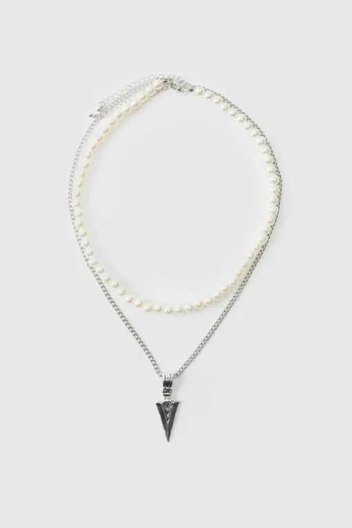 Layered Pearl Necklace With Spike Charm