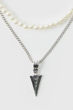 Layered Pearl Necklace With Spike Charm