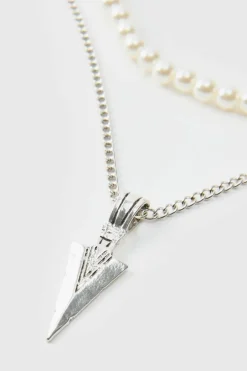 Layered Pearl Necklace With Spike Charm