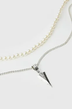Layered Pearl Necklace With Spike Charm