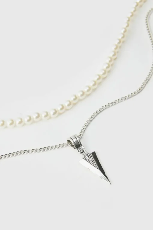 Layered Pearl Necklace With Spike Charm