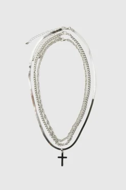 Layered Silver Cross Necklace
