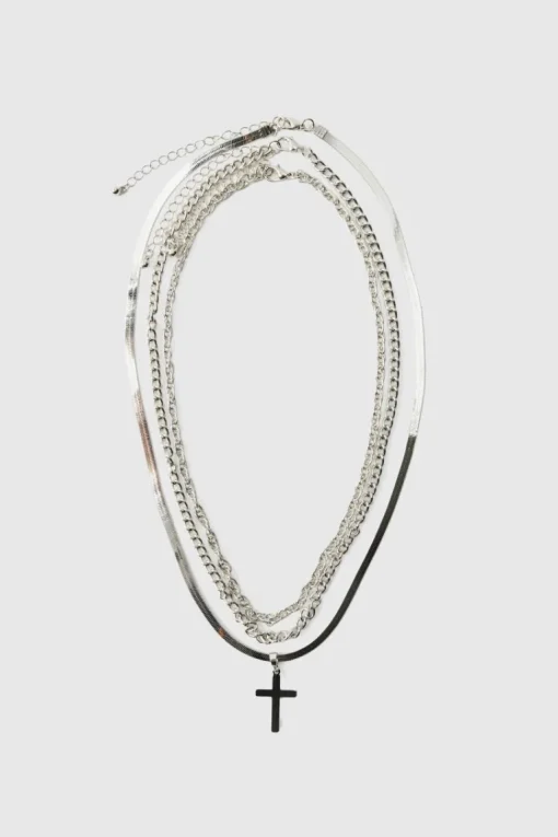 Layered Silver Cross Necklace
