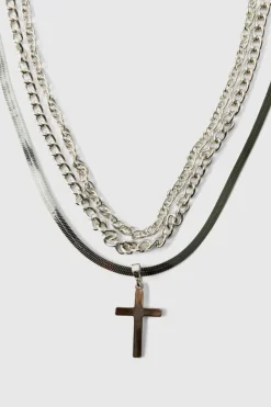 Layered Silver Cross Necklace