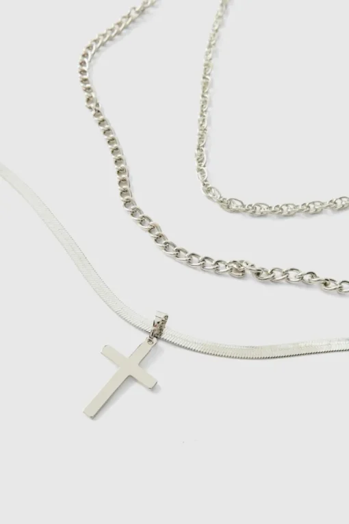Layered Silver Cross Necklace