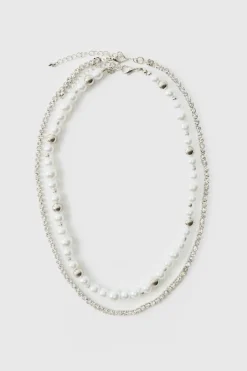 Layered Silver Pearl Necklace