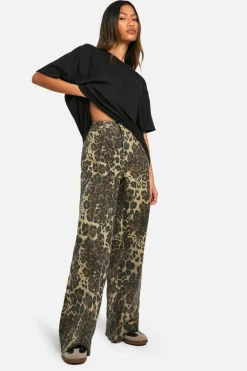 Leopard Print Denim Wide Leg Jean