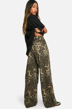 Leopard Print Denim Wide Leg Jean