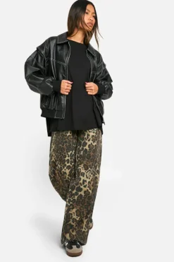 Leopard Print Denim Wide Leg Jean