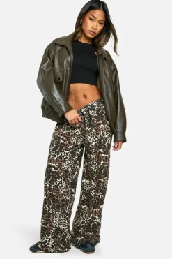 Leopard Print Elasticated Waist Wide Leg Jeans