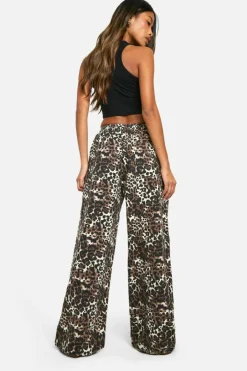 Leopard Print Elasticated Waist Wide Leg Jeans