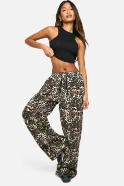Leopard Print Elasticated Waist Wide Leg Jeans