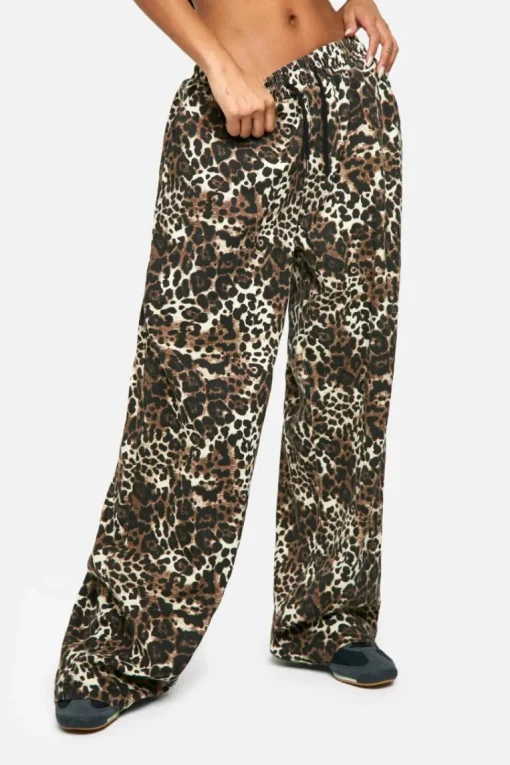 Leopard Print Elasticated Waist Wide Leg Jeans