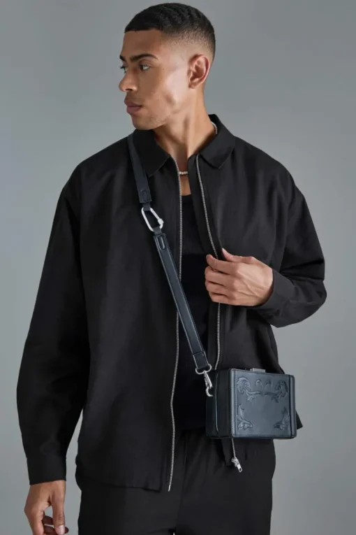 Linen Mix Relaxed Harrington Jacket