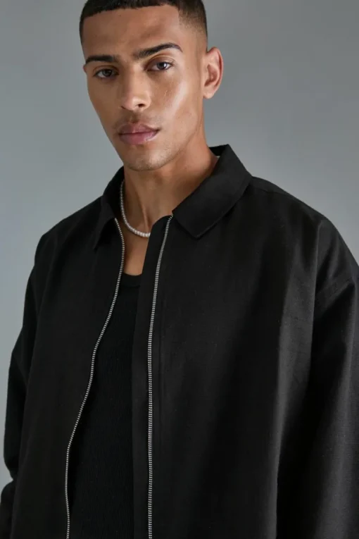 Linen Mix Relaxed Harrington Jacket