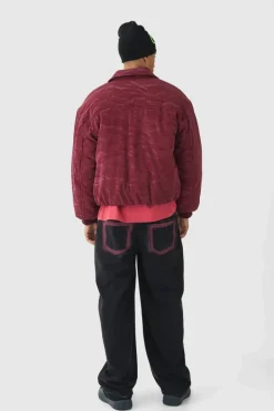 Liquid Satin Pu Padded Collared Bomber Jacket In Red