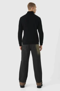 Long Sleeve Cable Knit Roll Neck Jumper In Black