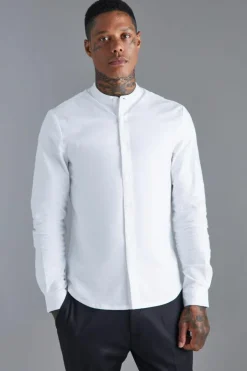 Long Sleeve Grandad Collar Slim Shirt