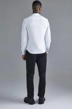 Long Sleeve Grandad Collar Slim Shirt