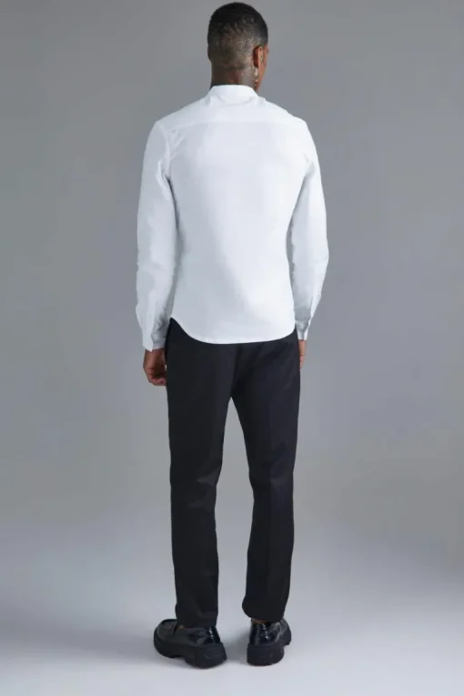 Long Sleeve Grandad Collar Slim Shirt
