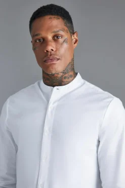 Long Sleeve Grandad Collar Slim Shirt