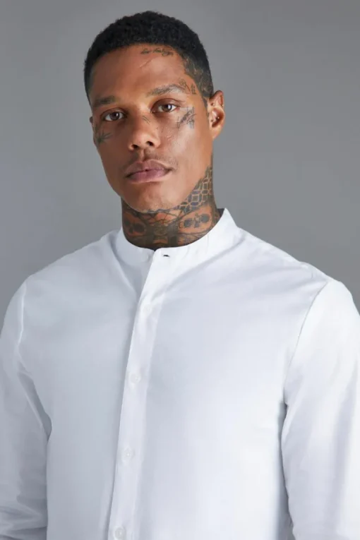 Long Sleeve Grandad Collar Slim Shirt